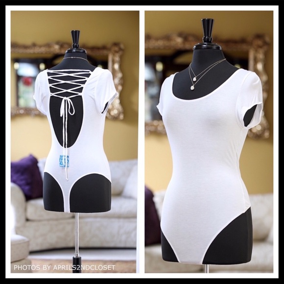 FREE PEOPLE WHITE LACEUP BACK CUTOUT BODYSUIT A3C - Picture 3 of 8